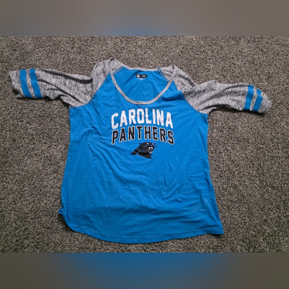 Carolina Panthers Womens Blue and Gray Raglan Shirt 2XL